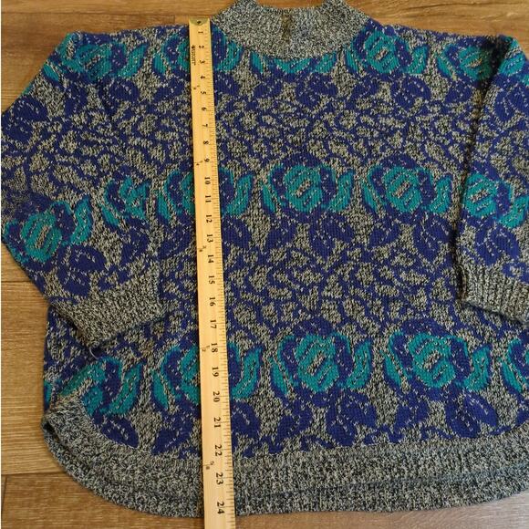 VTG Alyssa Brooke Women Large Pullover Knit Sweater Turtleneck Mock Neck Teal - Picture 5 of 7
